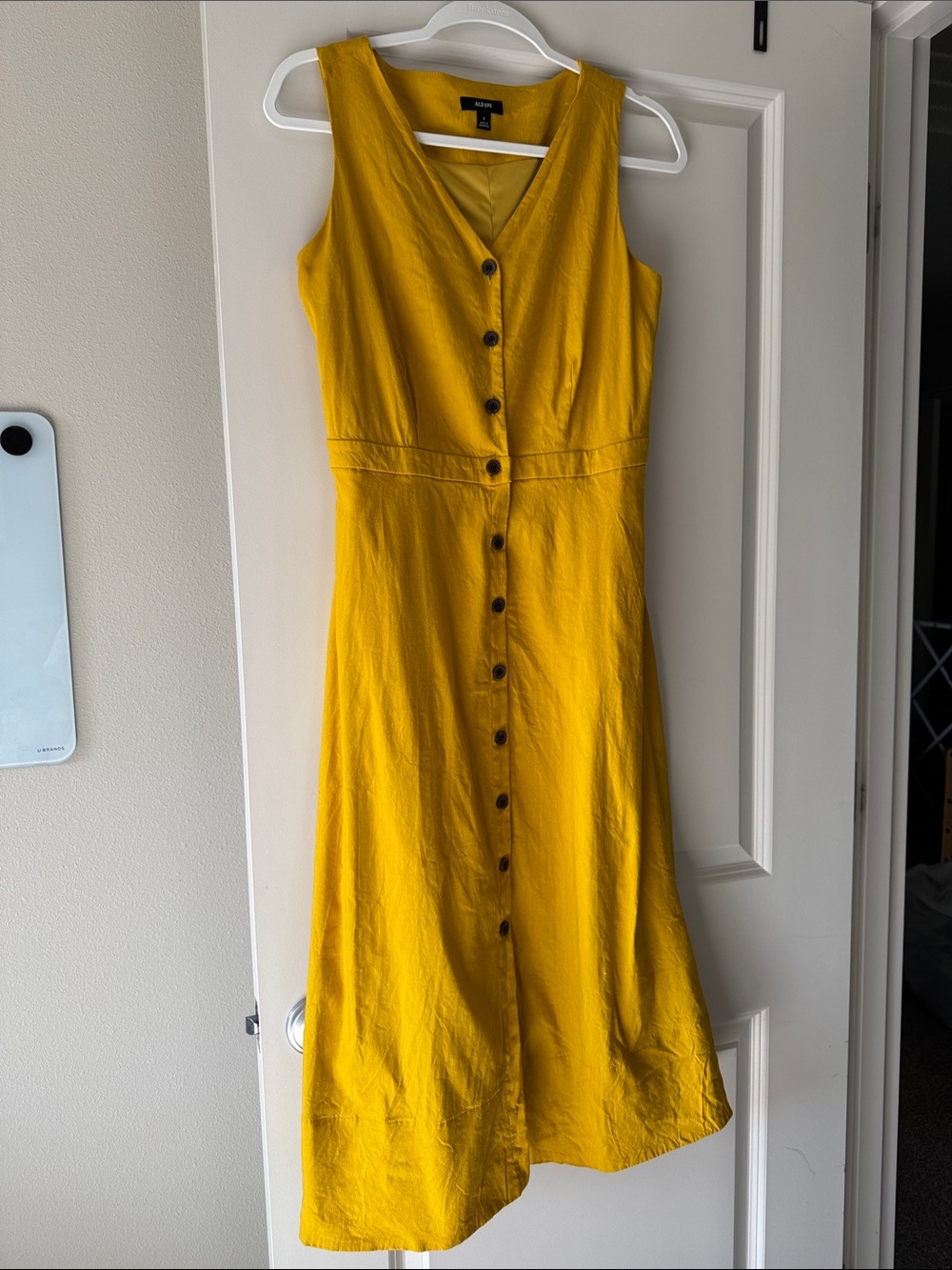 Alfani Lenin Yellow Button-Front Midi Dress
